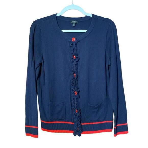 Talbots Sweaters - Talbots Lightweight Button Ruffle Nautical Cashmere Blend Cardigan Women Size LP